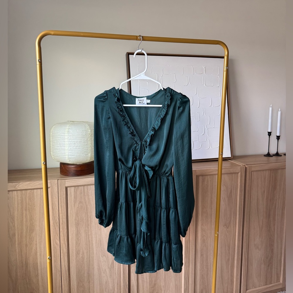Princess Polly Forest Green Ruffle Tie-Front Mini Dress